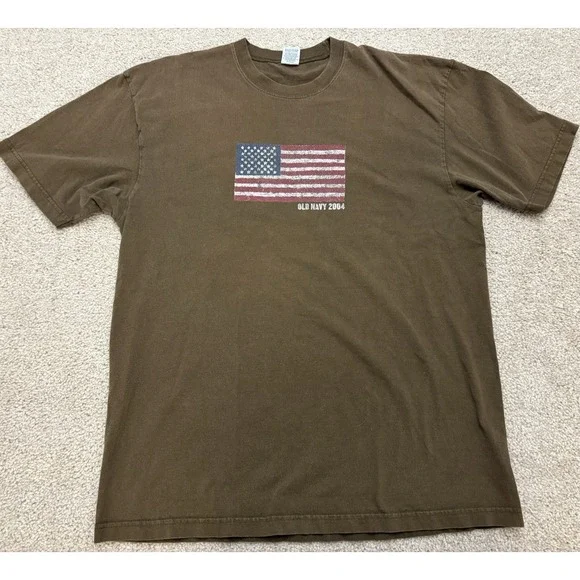 VTG Y2K Old Navy American Flag T Shirt 2004 Size XL Brown - Picture 1 of 6